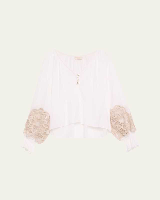Adelaide Cutout Embroidered Long-Sleeve Blous